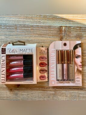 Ellen Tracy Makeup Bundle Ultra Matte Liquid Lip Color & Complexion Trio NEW